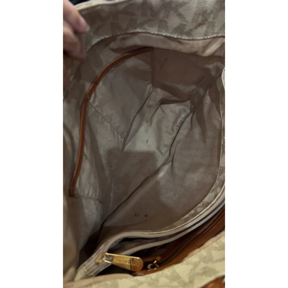 Women's Michael Kors Beige & Brown Monogram Tote Bag One Size - Picture 5 of 6